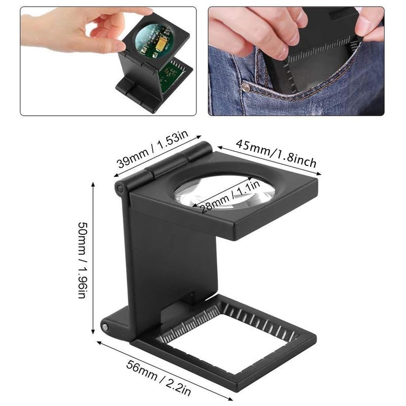 Rongon 10x 28mm Mini Three Folding Magnifying Glasses Portable Zinc Alloy Loupe Magnifier 10X Magnifying Lens with Scale for Coin Textile Jewelry Collection Repair (2Pcs Black) - Image 2